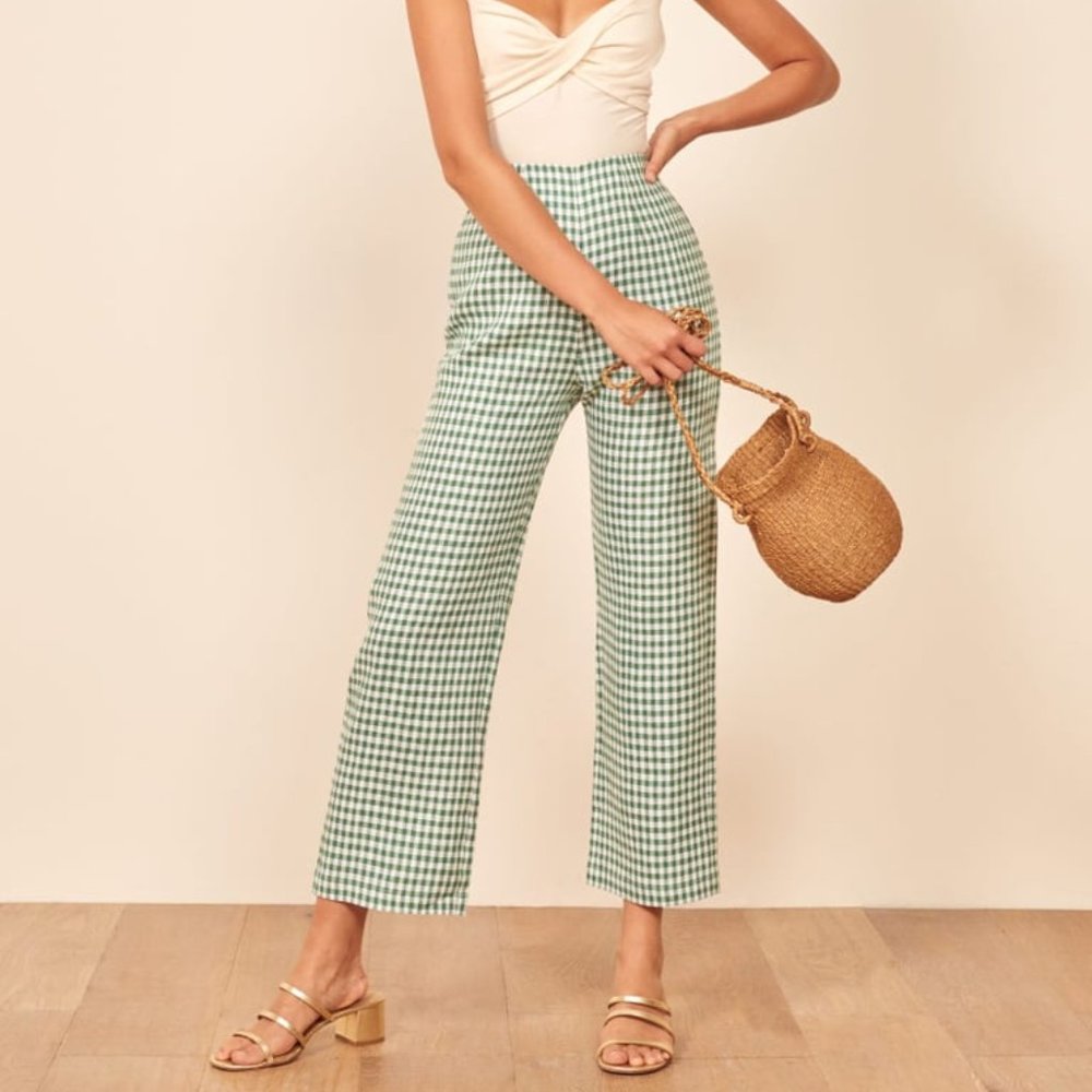 Reformation Noble Pants in Green Gingham